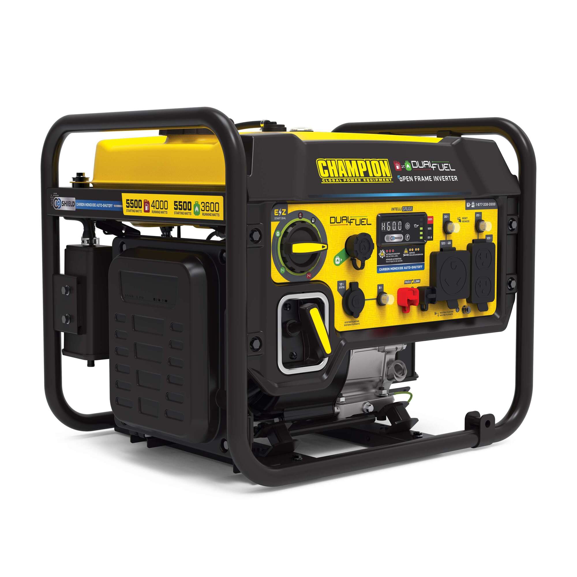 Champion Power Equipment Dual-Fuel Inverter Generator — 5500W, 224cc, CO Shield, RV Ready, Model# 201254